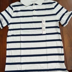 White and Navy Striped Polo Shirt